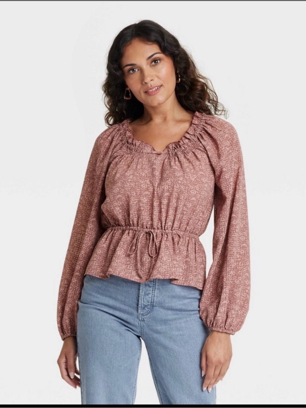 Universal Thread Dusty Rose Smocked Peasant Blouse